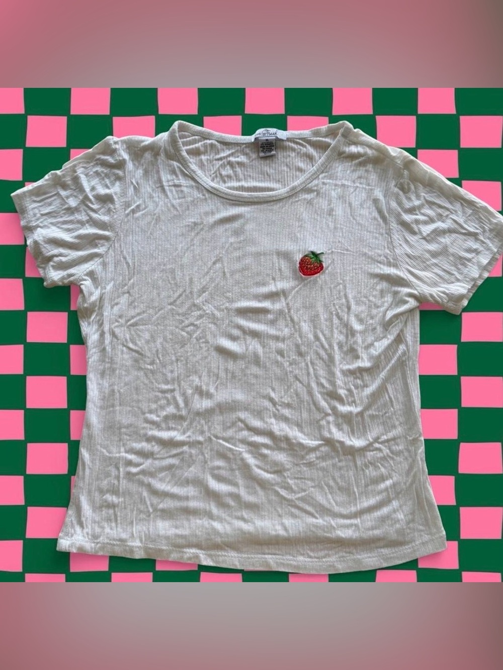 White Strawberry Embroidered Short Sleeve Tee